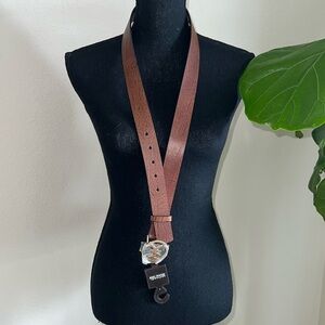 Michael Kors Women’s Reptile Embossed Vegan Belt Signature Gold Tone Logo L